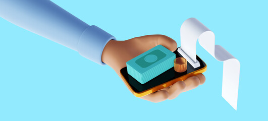 Online transaction via smartphone, sent and receive coins and online payment concept. 3d illustration