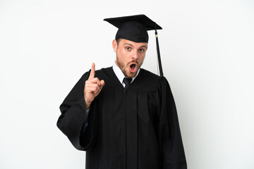 Young university Brazilian graduate isolated on white background intending to realizes the solution while lifting a finger up