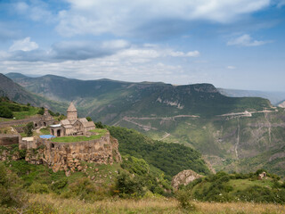 Tatev monastery in the edge of the rocky mountain