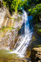 Beautiful Makhuntseti rainbow waterfall view in Georgia local attraction