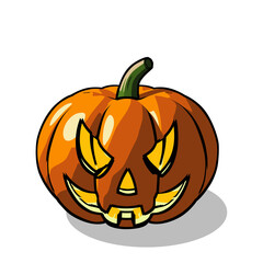 Spooky pumpkin head isolated on a white background. Design element for the Halloween backgrounds, posters and cards. Vector illustration