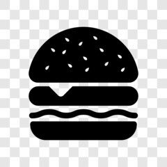 Hamburger icon. Fast food cheeseburger Black symbol isolated on transparent background. Vector illustration.