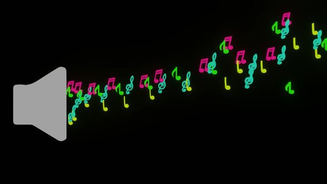 Neon musical notes, playing music