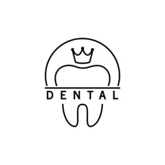 Simple vintage Dental Clinic, retro Tooth Symbol with Crown label isolated on White Background. Usable for Dentist, Dental Care and Medical Logos. Flat Vector Logo Design Template Element