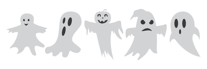 Halloween ghost Characters with Assorted Expressions. Vector illustration