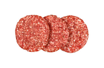 Raw beef meat hamburgers isolated on white