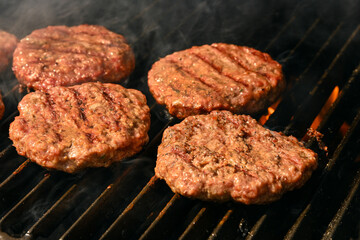 Beef burger for hamburger on barbecue grill