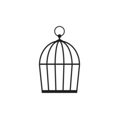 Locked bird cage icon. Trap, imprisonment, jail concept. Empty cage.