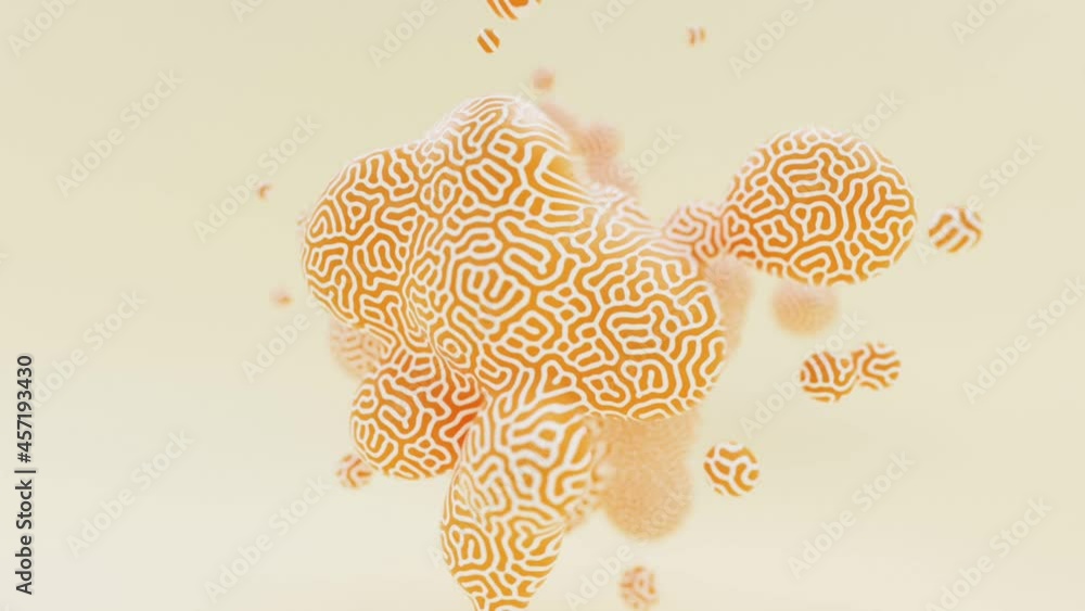 Poster liquid orange light animated metaball or organic floating spheres blobes drops or bubbles 3d render 