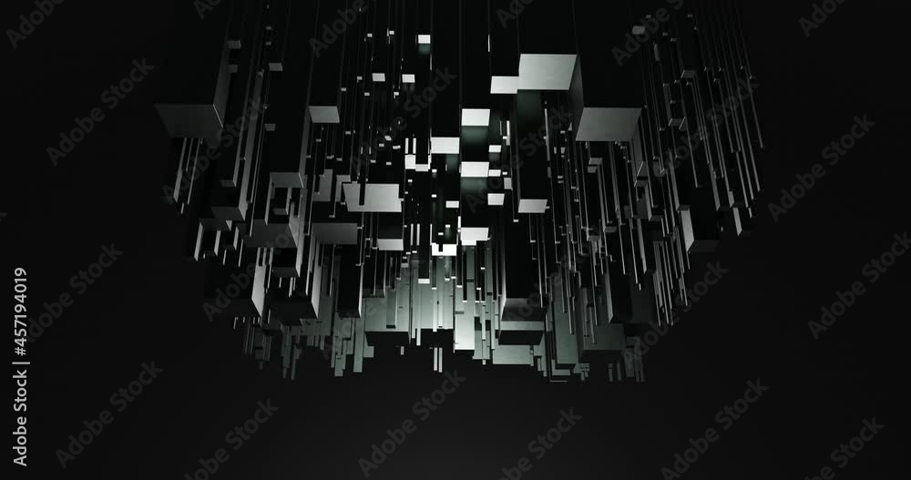 Aufkleber the structure of metal cubes moves down and forms a plane. 3d rendering.