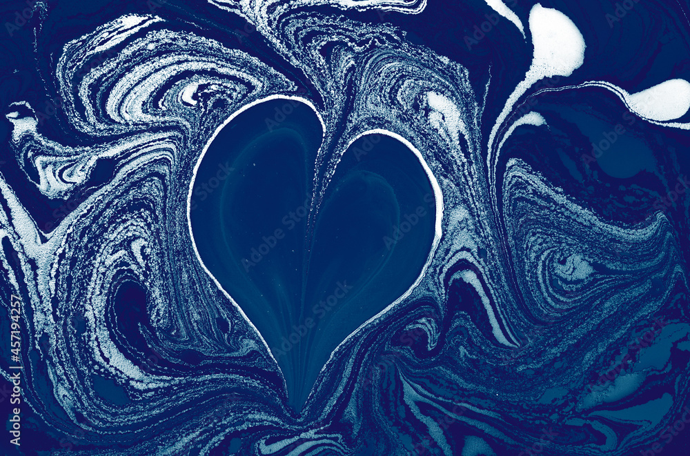 Aufkleber 3d rendering of an abstract blue background with white patterns and a heart shape in the middle