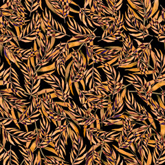 Watercolor seamless pattern with vintage leaves. Beautiful botanical print with colorful foliage for decorative design. Bright spring or summer background. Vintage wedding decor. Textile design.	