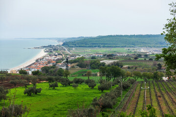 Costa-Dei-Trabocchi, Italy - April,15,2018 - Coastline and Local Town From Above