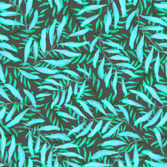 Watercolor seamless pattern with vintage leaves. Beautiful botanical print with colorful foliage for decorative design. Bright spring or summer background. Vintage wedding decor. Textile design.	