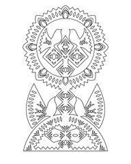 Fantastic forest.  Tree with birds. Vector coloring book for children and adults. Zen and Doodle.