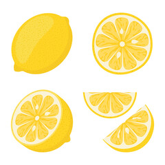 Fresh lemon, cut lemon, slice lemon isolated on white background