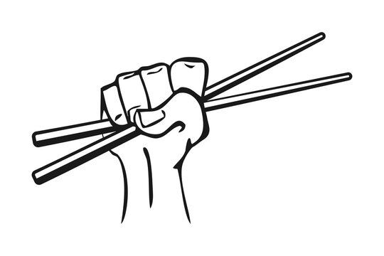 Hand or fist holding chopsticks illustration in vector icon