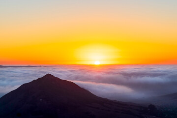 Silhouette of Mountain Peak, clouds, view, sunset