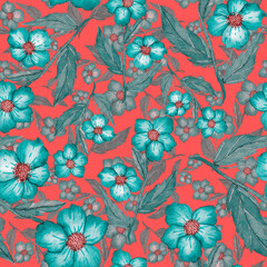 Watercolor seamless pattern with flowers. Vintage floral pattern. Flower seamless pattern. Botanical art. Floral botanical collection. Wedding floral set. Watercolor botanical design.	