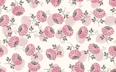 Seamless floral pattern based on traditional folk art ornaments. Colorful flowers on light background. Scandinavian style. Sweden nordic style. Vector illustration. Simple minimalistic pattern