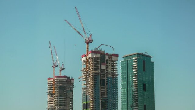 Construction crane timelapse, skycrapers in Tel Aviv, Israel