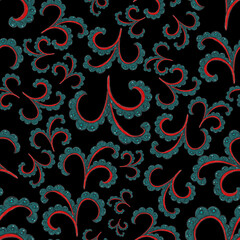 Watercolor seamless pattern with folky flowers and leaves in ethnic style. Floral decoration. Traditional paisley pattern. Textile design texture.Tribal ethnic vintage seamless pattern.	