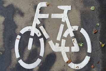 Fahrradsymbol als Piktogramm auf der Straße, zur Kennzeichnung des Fahrradweges