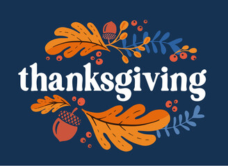 Happy thanksgiving day background with lettering and illustrations. - 457199401