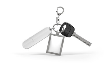 Branded keychain with flash drive mockup. 3d rendering