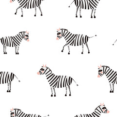 Fototapeta na wymiar Seamless vector pattern with cute zebras isolated on a white background. Vector flat illustration. 
