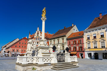 Famous main square Glavni trg of Maribor the second largest city in Slovenia