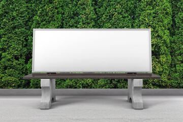 Park bench with billboard mockup - obrazy, fototapety, plakaty