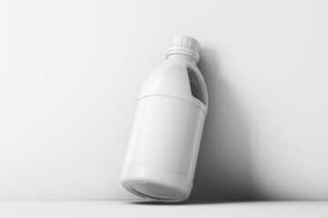Side handle bottle leaning at the wall mockup. 3d rendering
