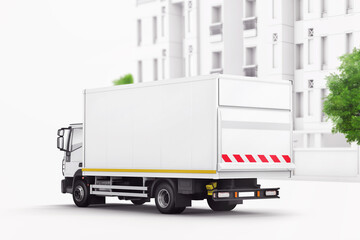 Urban delivery box truck mockup. 3d rendering
