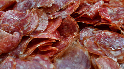 Close up of traditional brazilian calabresa sausage sliced and with pepper