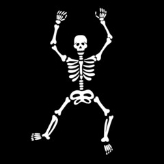 Cute dancing skeleton on a black background. Vector 