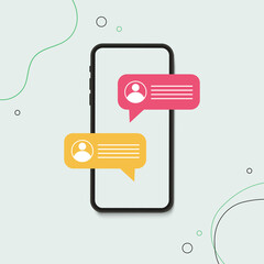 Chat messages notification on smartphone vector illustration, flat sms bubbles on mobile phone screen. Vector illustration.