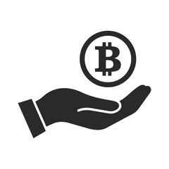 Bitcoin icon. Coin in hand. Cryptocurrency. Vector icon isolated on white background.