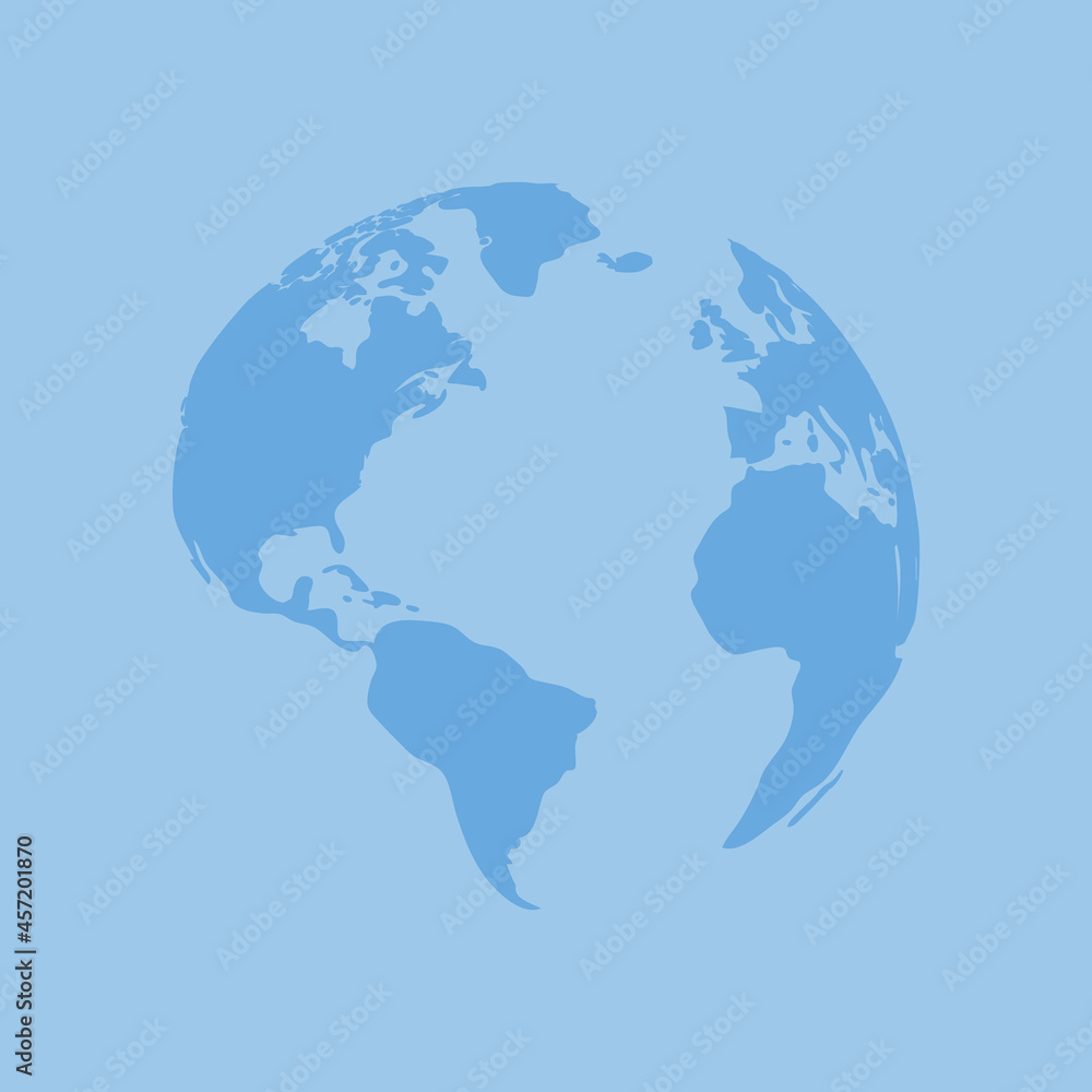 Poster globe world map with shadow on blue background. earth hemispheres with continents. realistic world m