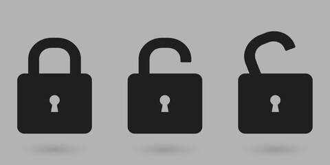 Lock and unlock icon. Padlock icon isolated on grey background. Vector Illustration.