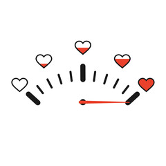 Love meter indicator illustration with hearts isolated on white background. Symbol of love and health. Valentines day. Vector illustration.