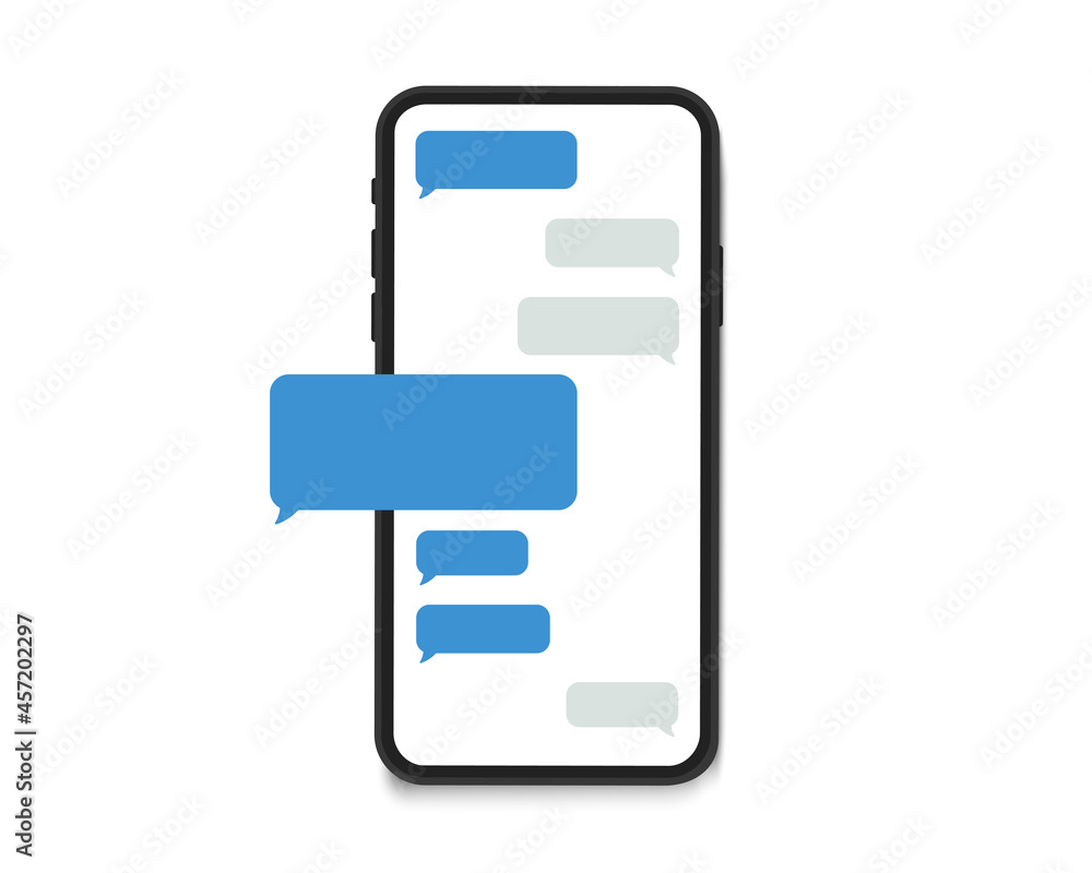 Poster new chat messages notification on phone flat design messages bubbles on screen. smartphone, chatting
