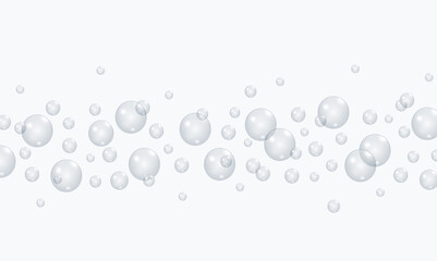 Underwater fizzing air bubbles flow on transparent background. Fizzy drink. Soda pop. Champagne. Sparkling water. Undersea vector texture.
