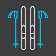 Ski and sticks vector icon. Winter sign