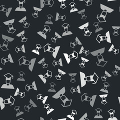 Grey Graduate and graduation cap icon isolated seamless pattern on black background. Vector