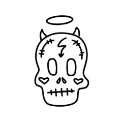 Skull decorated with cross and flowers .