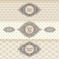Design labels and horizontal frames, packaging on seamless background