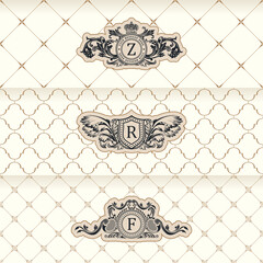Design labels and horizontal frames, packaging on seamless background