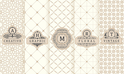 Vertical labels and vintage frames, packaging on seamless background