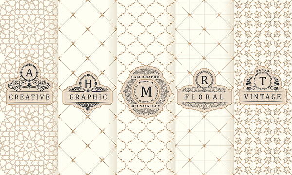 Vertical labels and vintage frames, packaging on seamless background